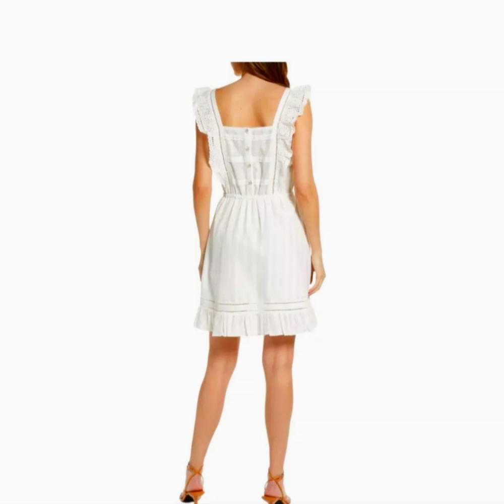 Scotch & Soda Eyelet Ruffle Organic Cotton Pinafore Dress in White